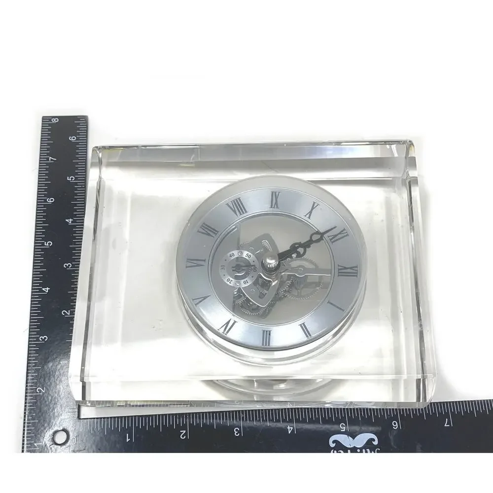 Vintage Y2K Heavy Crystal Style Glass Skeleton Quartz Mantel Shelf Clock Working